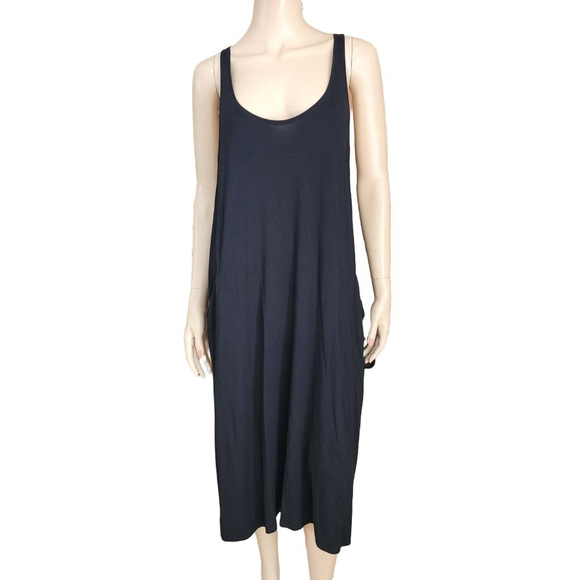 EILEEN FISHER Fine Jersey Scoop Neck Black Sleeveless Midi Dress PL - Picture 3 of 6